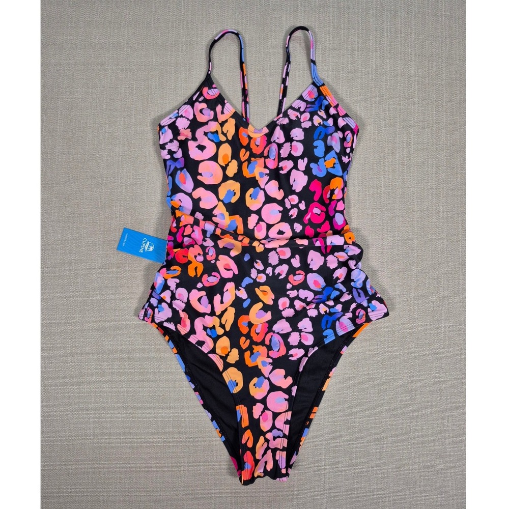 CUPSHE Multicolor Leopard Print V-Neck Cutout One Piece Swimsuit Size S NEW